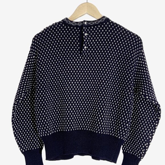 Vintage ESPRIT Navy and White Fair Isle Sweater / Cotton, Wool, Angora / Small - Picture 7 of 11